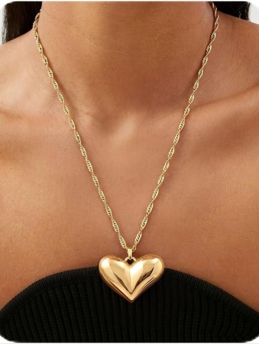 Chunky Heart Statement Necklace Non Tarnish